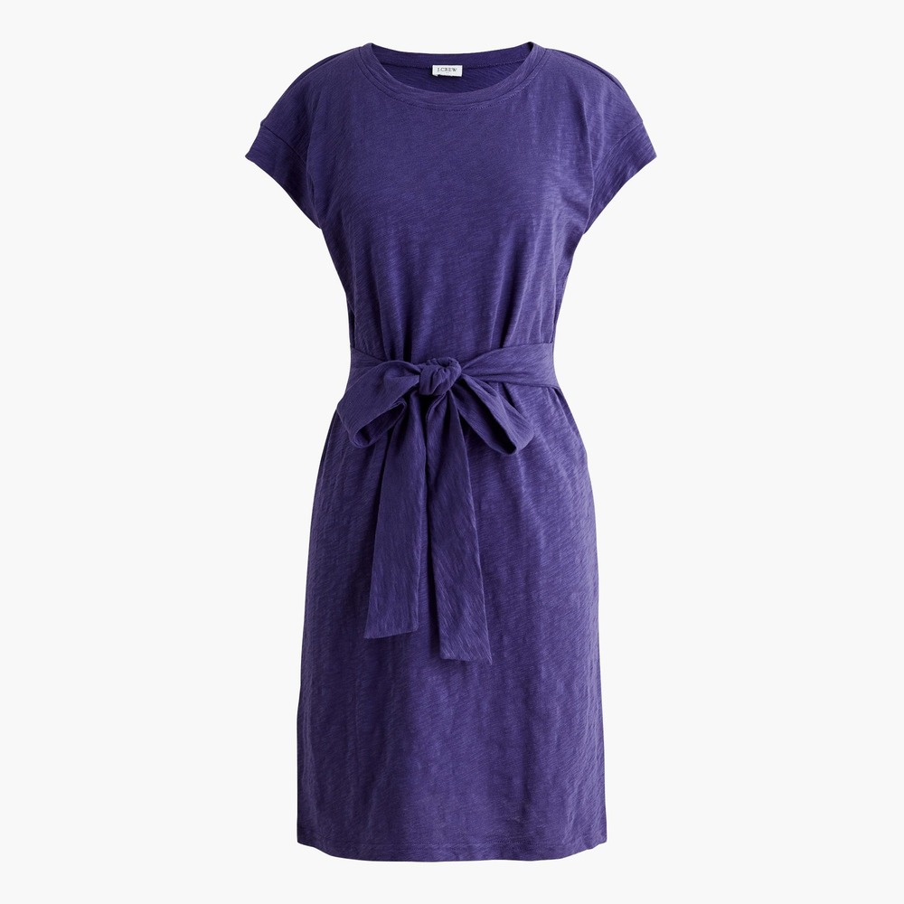 J.Crew Dress Slub Cotton T-Shirt Purple Tie Waist CI193 XL NEW